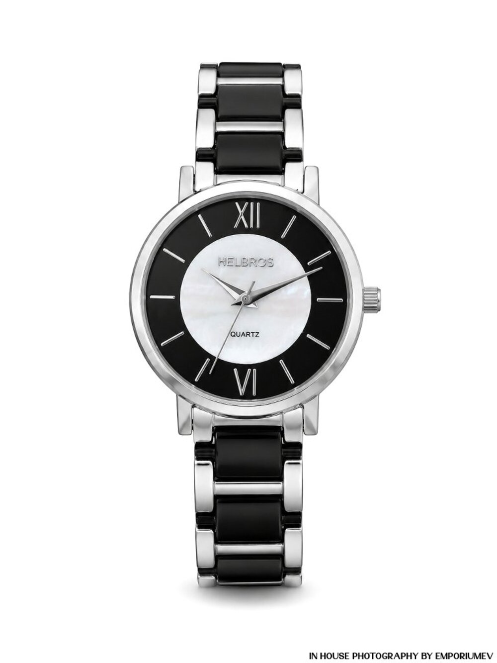 Helbros HB242023SSBK Black Quartz Mother of Pearl Dial Women Wristwatch (0075)